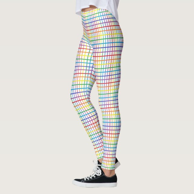Legging Branco do Weave do arco-íris das riscas (Esquerda)