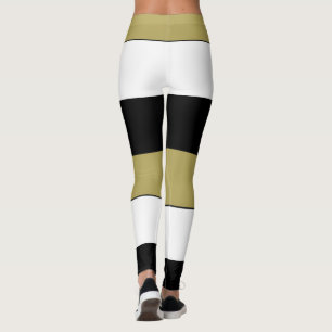 Legging Branco Dourado preto das listras horizontais