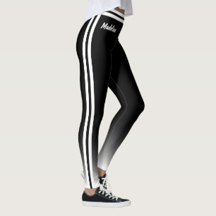 Legging Branco gradiente com faixa lateral dupla em preto