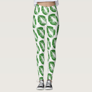 Legging Branco moderno dos lábios verdes do brilho