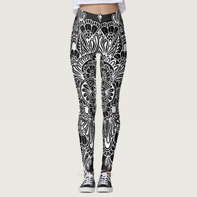 Legging Branco na mandala preta (Frente)