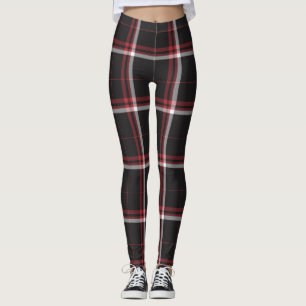Legging Branco preto vermelho do teste padrão da xadrez d