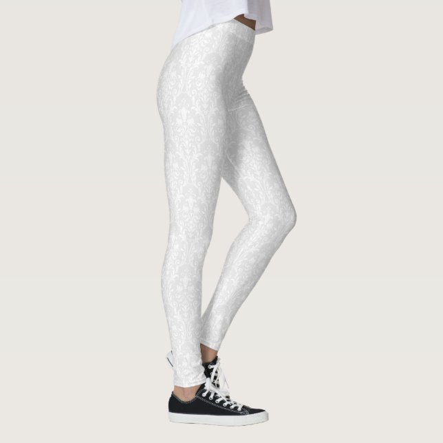 Legging Brancos Em Rochas Florais De Damasco Branco (Direita)