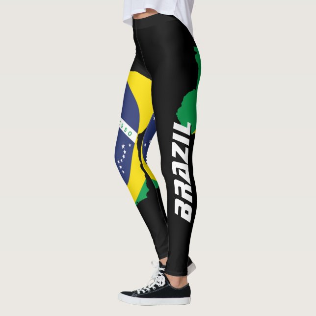 Legging Brasil: Mapa da Bandeira Brasileira em Branco (Esquerda)