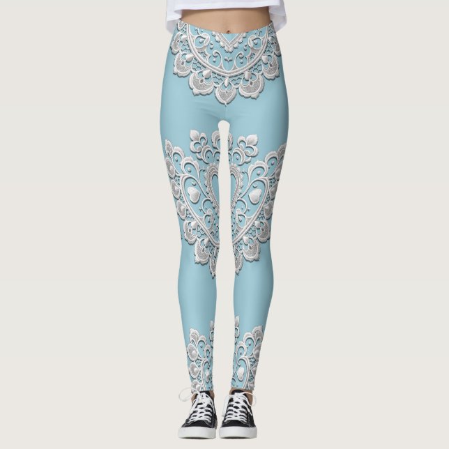 Legging Bridal de Casamento de Coração Branco Turquesa Azu (Frente)