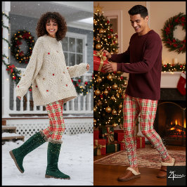 Legging Bright Coral Multicolored Vertical Plaid Check