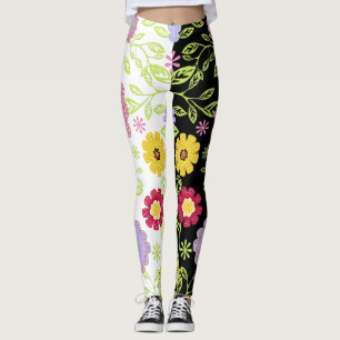 Legging Bright Floral Pop Art Painting Bi-Color Patterno