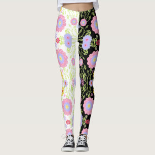 Legging Bright Floral Pop Art Painting Bi-Color Patterno