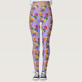 Legging Bright Multicolored Roses In Rainbow Shades 