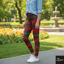 Legging Bright Red Square Tartan Christmas Plaid