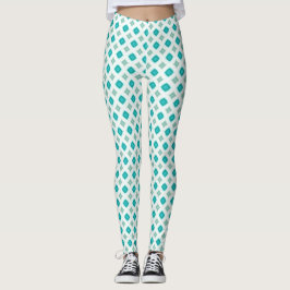 Legging Bright Turquoise and White Ogee Geometric