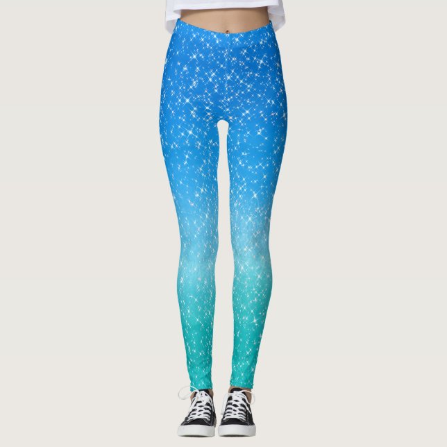 Legging Brilhante Azul e Verde (Frente)