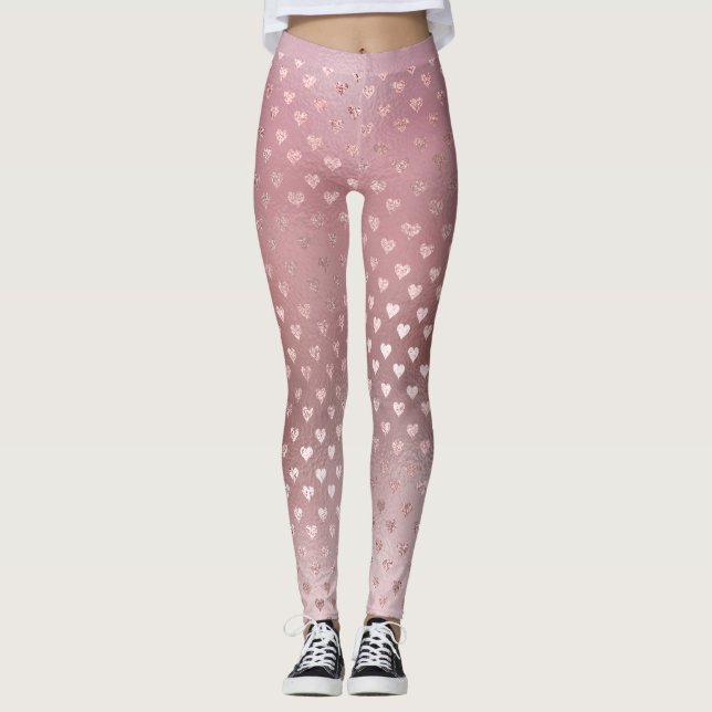 Legging Brilhante Blush Pequenos Corações Rosa Rosa Dourad (Frente)