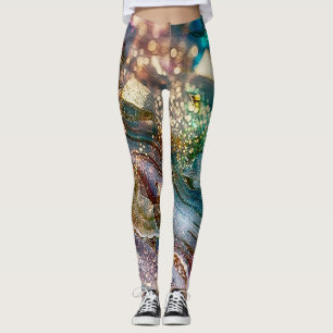 Legging Brilho Abstrato e Mármore Rosa e Azul