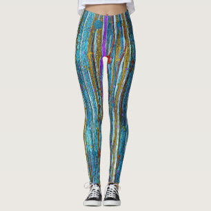 Legging Brilho azul & teste padrão listrado dourado