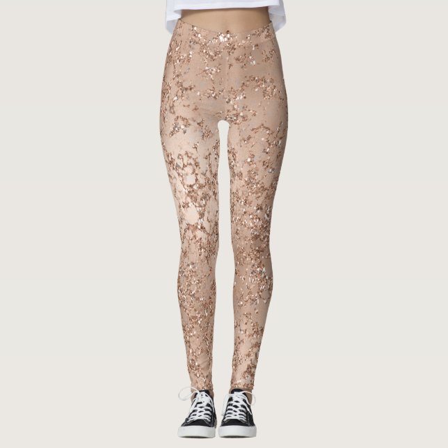 Legging Brilho Cor-de-rosa Rosa Bege Dourado Chique (Frente)