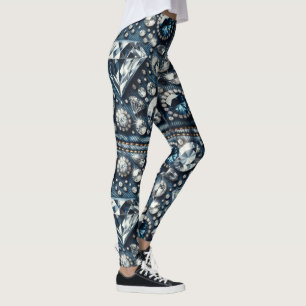 Legging Brilho de Denim e Diamantes Joias de Pedras Precio