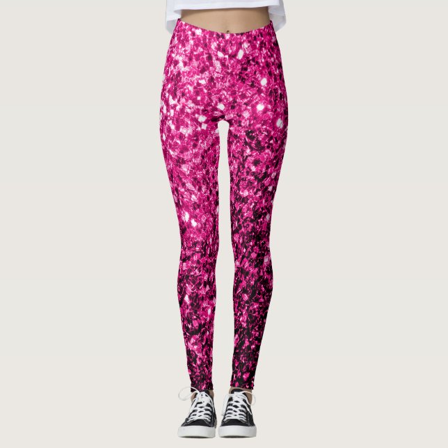 Legging Brilho de purpurina falsa rosa quente (Frente)