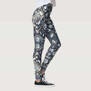 Legging Brilho Glam Denim & Diamantes Jóias Rosa