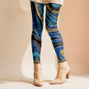 Legging Brilho Glam Glitter arte mármore feminino azul