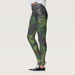 Legging Brilho Gotejamento Camuflagem Padrão Camo Militar