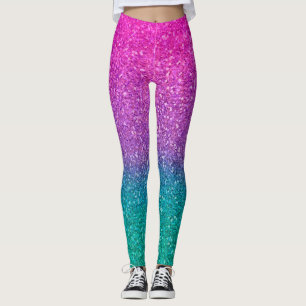 Legging Brilho Rosa Azul Turquesa e Roxo