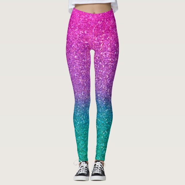 Legging Brilho Rosa Azul Turquesa e Roxo Espelhado (Frente)