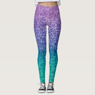 Legging Brilho Sparkly do roxo da lavanda & do verde do