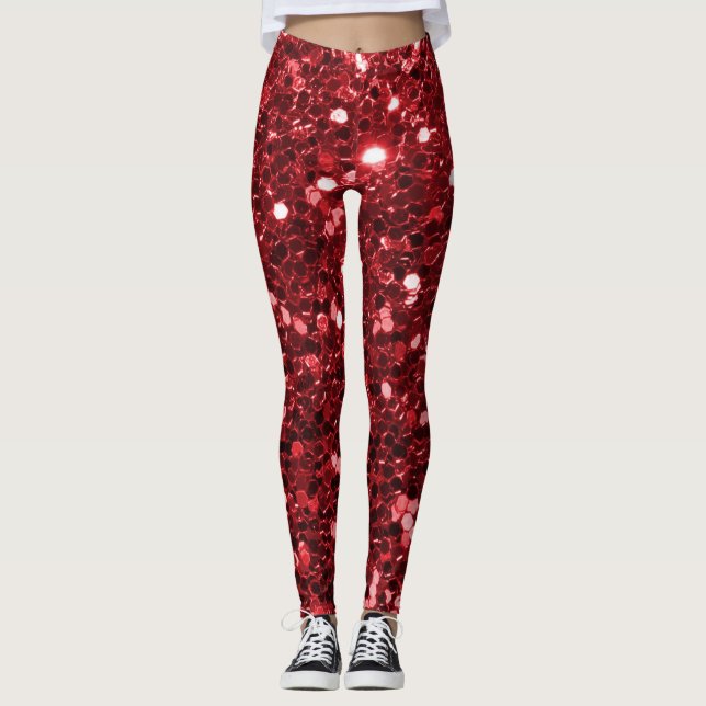 Legging Brilho vermelho do falso (Frente)