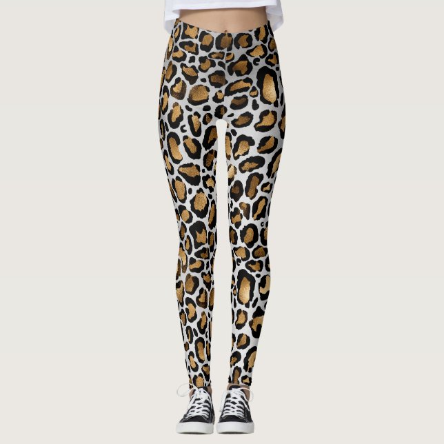 Legging Bronze Metálico e Manchas Leopardo Pretas em Branc (Frente)