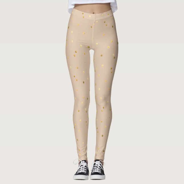 Legging Bronzeado com pontos de círculo Dourados brilhante (Frente)