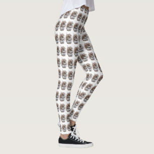 Legging Brown doce e caneleiras brancas do animal do