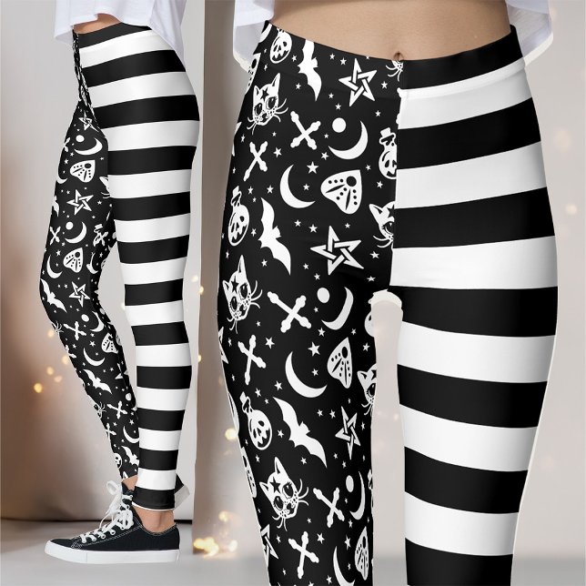 Legging Bruxa de Halloween Preta E Branca (Criador carregado)