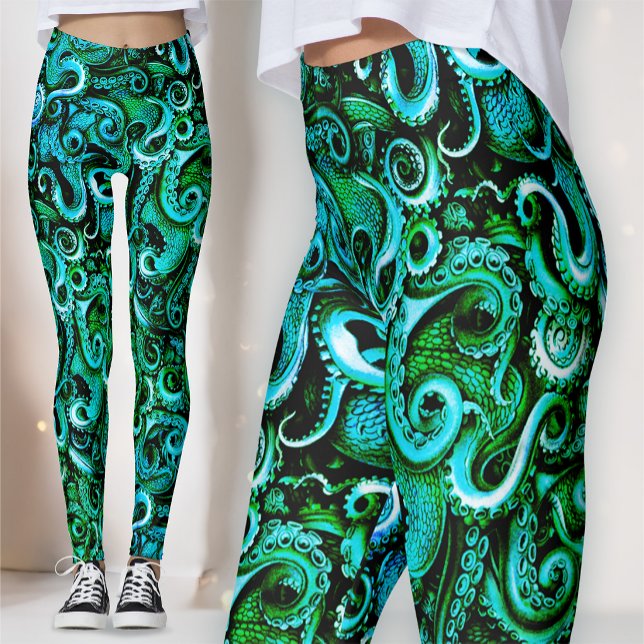 Legging Bruxa do Mar Bioluminescente | Kraken Verde Azulad (Criador carregado)