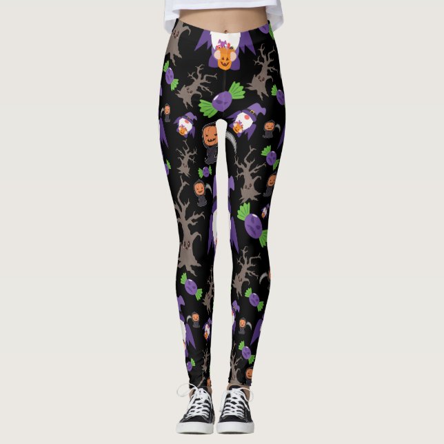 Legging Bruxa Gnome de Halloween Assustador (Frente)