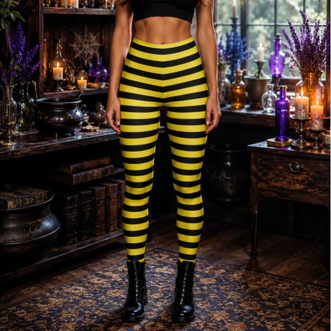 Legging Bruxa Má Amarela e Preta Listrada de Halloween (Criador carregado)