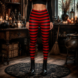 Legging Bruxa Má Listras Vermelhas e Pretas de Halloween