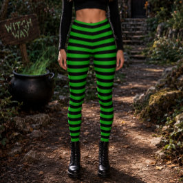 Legging Bruxa Má Verde e Preta Listrada de Halloween