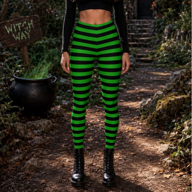 Legging Bruxa Má Verde e Preta Listrada de Halloween (Criador carregado)