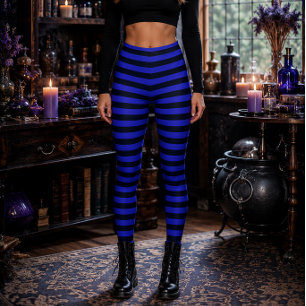 Legging Bruxa Maligna Azul e Preta Listrada de Halloween