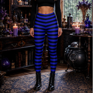 Legging Bruxa Maligna Azul e Preta Listrada de Halloween