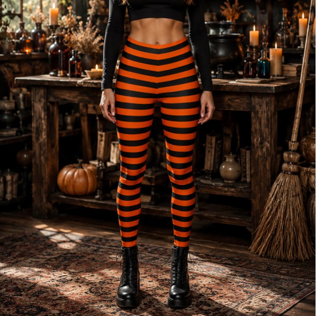 Legging Bruxa Maligna Laranja e Preta Listrada de Hallowee (Criador carregado)