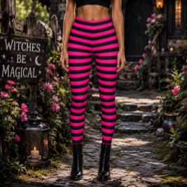 Legging Bruxa Maligna Listras Rosa e Preto Halloween