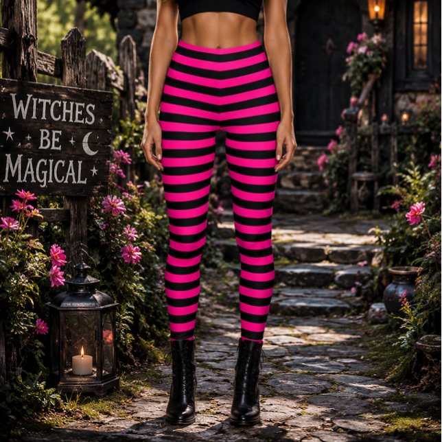 Legging Bruxa Maligna Listras Rosa e Preto Halloween (Criador carregado)