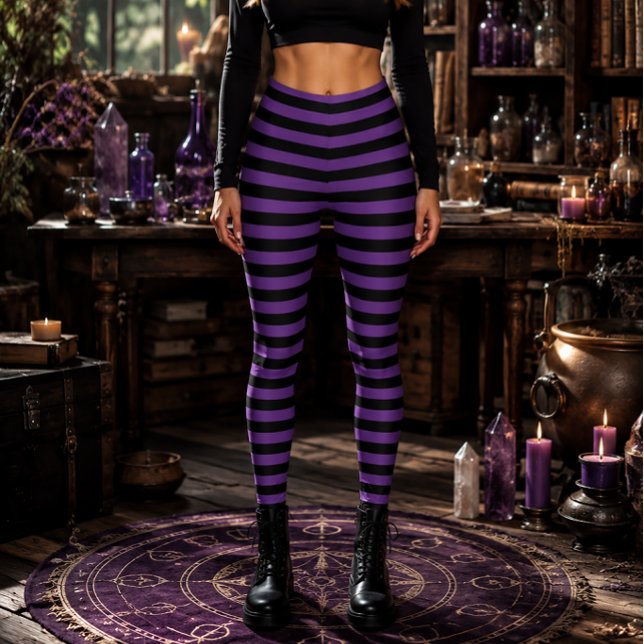 Legging Bruxa Maligna Violeta e Listras Pretas de Hallowee (Criador carregado)