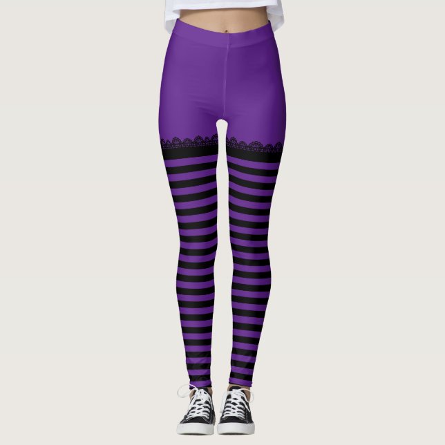 Legging Bruxa Roxa Vermelha de Halloween Frisada (Frente)