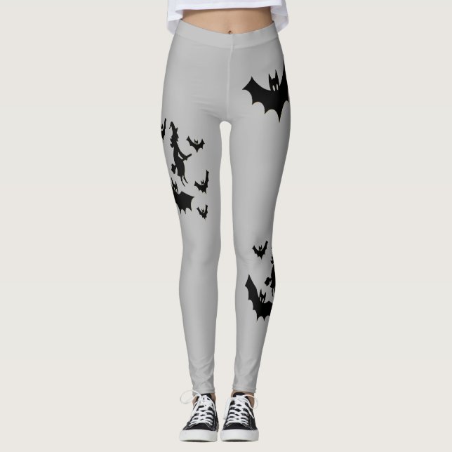 Legging Bruxa Voadora de Halloween e Morcegos (Frente)
