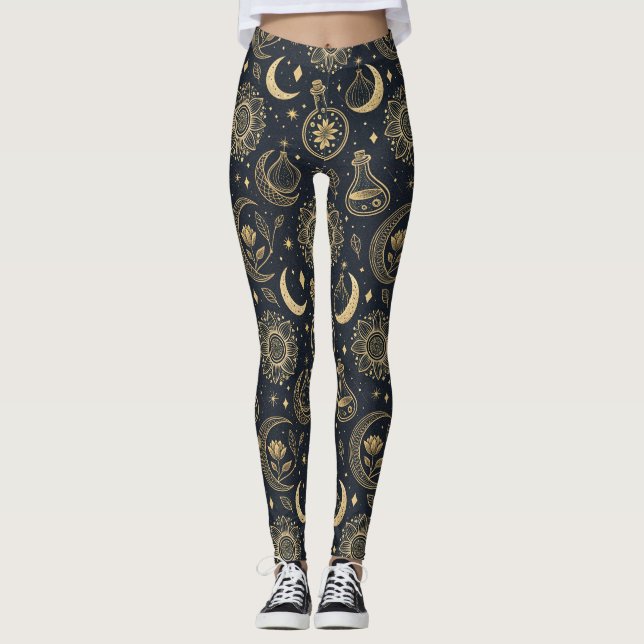 Legging Bruxaria Celestial Mística - Botânica Dourada (2) (Frente)