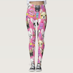 Legging Buldogues franceses e biscoitos de Macaron do
