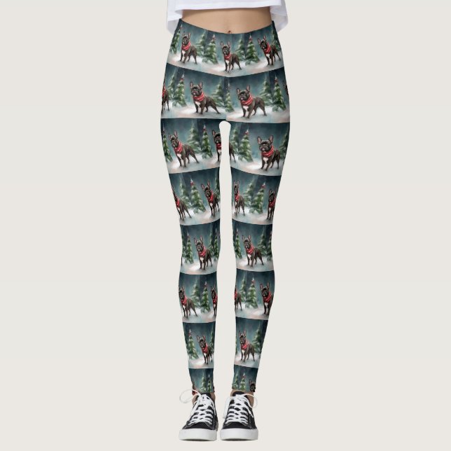 Legging Bulldog Francês na Neve Natal (Frente)